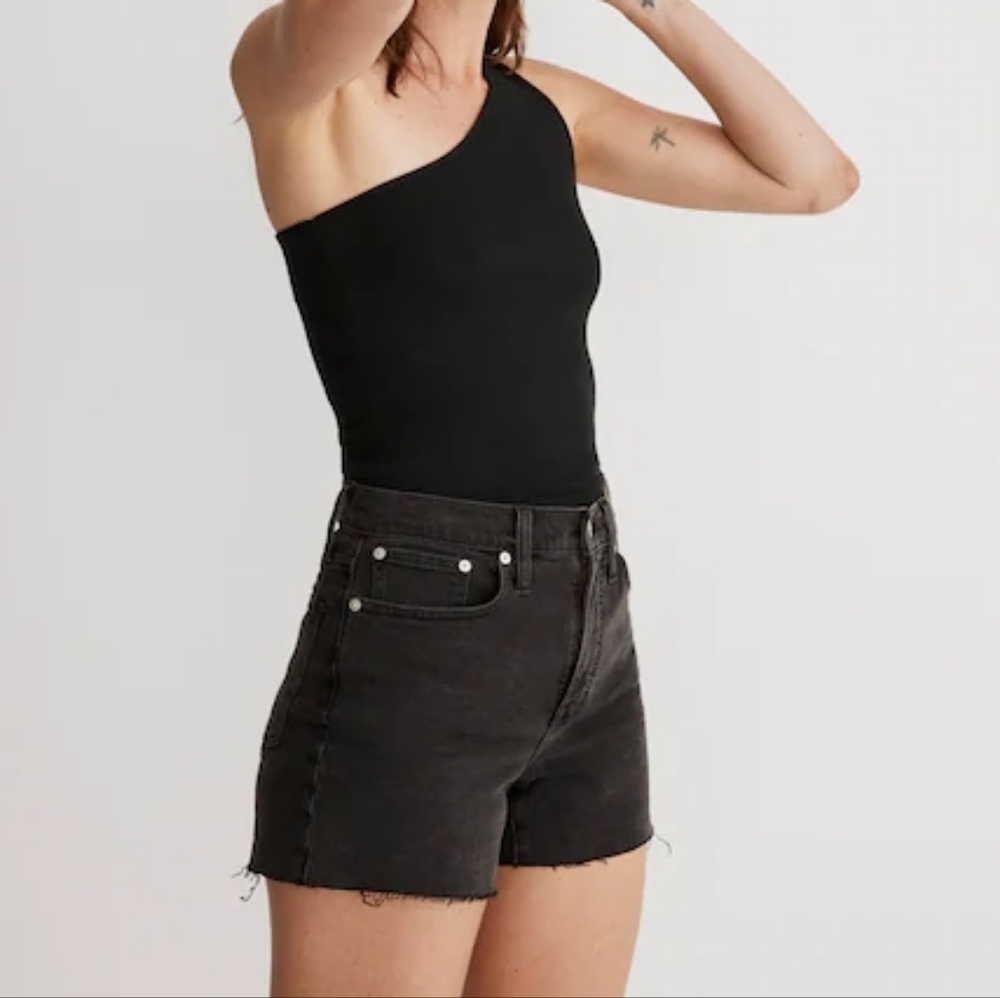 Madewell High Rise Denim Shorts - 29 Faded Black Lunar Wash Comfort Stretch Raw